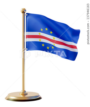 National flag of Cape Verde is cut out and isolated against a clear background. It features blue, white, and red colors with stars. This design can be used for various projects 137946183