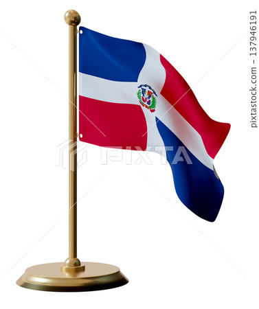Flag of Dominican Republic is cut out and isolated on a clear background. The design features red, white, and blue colors with a coat of arms. This is useful for various projects 137946191