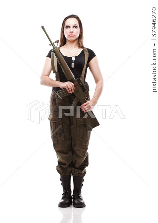 Army Woman With Gun - Beautiful woman with rifle plastic Army Woman With Gun - Beautiful woman with rifle plastic 137946270