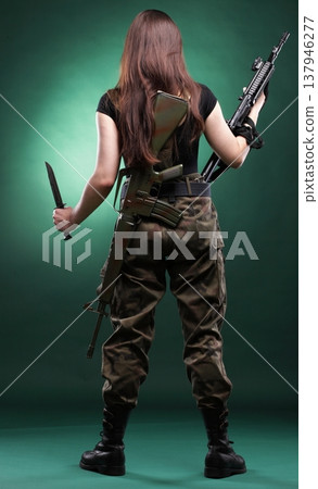 Army Woman With Gun - Beautiful woman with rifle plastic Army Woman With Gun - Beautiful woman with rifle plastic 137946277