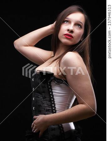 vintage brunette i- white corselette 137946313