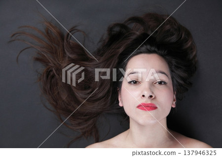 brunette long hair red lipstick brunette long hair red lipstick 137946325