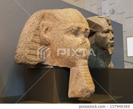 Ancient Egyptian granite pharaoh head sculpture 137946369