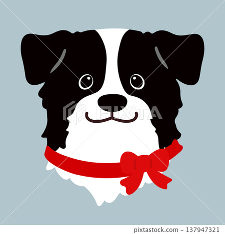 可愛的邊境牧羊犬臉，無輪廓（帶紅色絲帶） 137947321