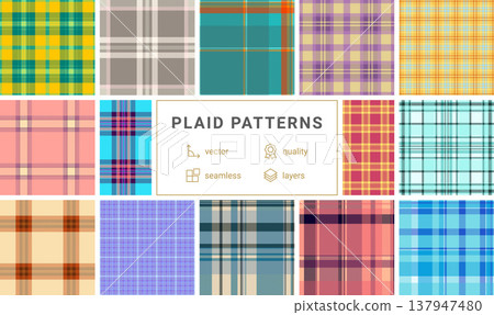 Plaid collection capturing contemporary aesthetics for wallpapers and backgrounds. Vector patterns ideal for devices, web design, and digital media projects. Plaid collection capturing contemporary aesthetics for wallpapers and backgrounds. Vector patterns ideal for devices, web design, and digital media projects. 137947480