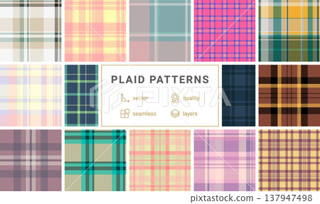 Stylish plaid collection branding kits. Distinct tartan identities strengthen visual systems. Vector construction supports customization. Stylish plaid collection branding kits. Distinct tartan identities strengthen visual systems. Vector construction supports customization. 137947498