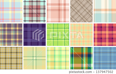 Halloween plaid set designed for digital backgrounds. Ideal for themed wallpapers, screens, and website headers. Vector files adapt resolutions. 137947502