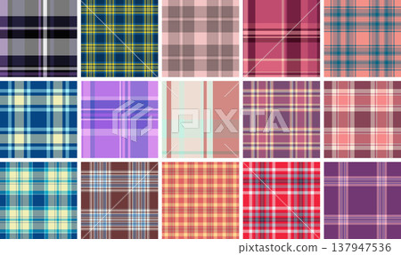 Classic plaid bundle for multipurpose spring projects. Versatile tartan patterns fit scarves, blankets, skirts, and home decor. Vector consistency ensures quality. Classic plaid bundle for multipurpose spring projects. Versatile tartan patterns fit scarves, blankets, skirts, and home decor. Vector consistency ensures quality. 137947536