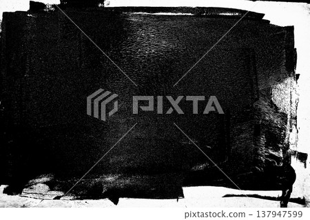 Abstract texture of black ink with rough edges artstic brush strokes, distressed frame  isolated on transparent backdrop, 137947599