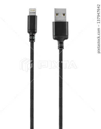 Cable and connector for USB, Lightning, on a white background, collage Cable and connector for USB, Lightning, on a white background, collage 137947642