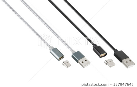 Cable and connector for USB, Type-C, isolated on white background Cable and connector for USB, Type-C, isolated on white background 137947645