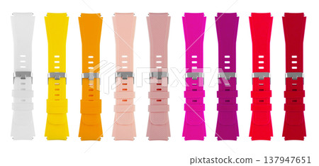 leather strap for electronic watches, on a white background, collage leather strap for electronic watches, on a white background, collage 137947651