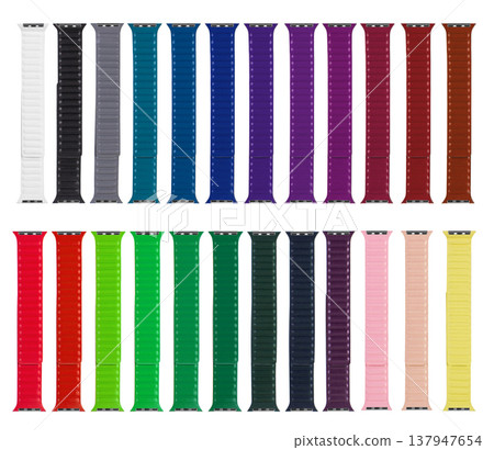leather strap for electronic watches, on a white background, collage leather strap for electronic watches, on a white background, collage 137947654