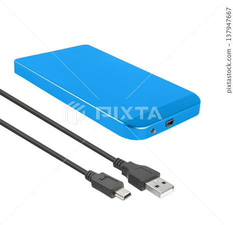external hard drive, pocket, with connection cable on a white background in isolation 137947667
