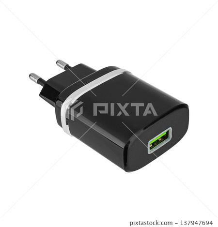 power adapter for phone tablet, black, white background power adapter for phone tablet, black, white background 137947694