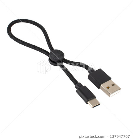 connector with cable, USB, Type-C, black, isolated on white background 137947707