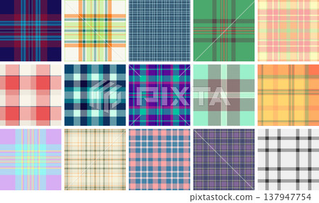 Plaid pattern set tailored for festive wall art. Seamless repeats bring traditional holiday ambiance. 137947754