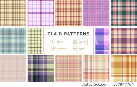 Plaid pack designed for casual fashion e-commerce. Ready-to-use tartan patterns boost product presentation. Vector files are editable. Plaid pack designed for casual fashion e-commerce. Ready-to-use tartan patterns boost product presentation. Vector files are editable. 137947764