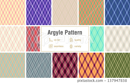 Argyle bundle created for diary covers. Stylish diamonds repeats create consistent seasonal and profesional looks. Vector format allows resizing. Argyle bundle created for diary covers. Stylish diamonds repeats create consistent seasonal and profesional looks. Vector format allows resizing. 137947838