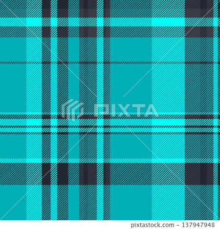 Shape vector check pattern, decorate background textile tartan. Duvet seamless plaid texture fabric in dark and cyan colors. 137947948