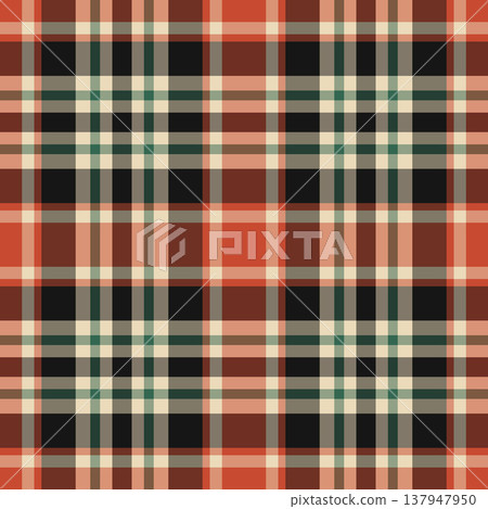 Woven seamless pattern tartan, furniture plaid vector texture. Blanket textile background check fabric in pastel and orange colors. 137947950