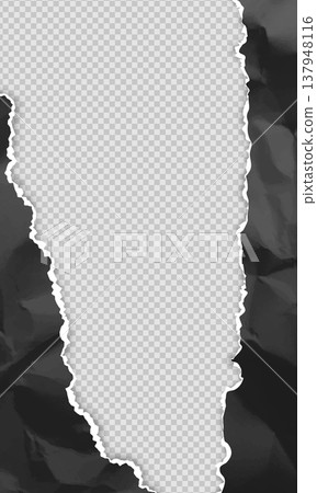 Black torn paper sheet frame, vertical edges with empty space on transparent background, vector ripped crumpled page 137948116