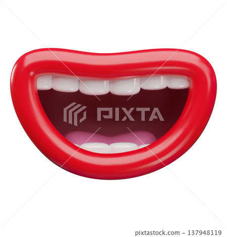 3D open smiling mouth with teeth and tongue, comic, emoji, facial expressions. 3D open smiling mouth with teeth and tongue, comic, emoji, facial expressions. 137948119