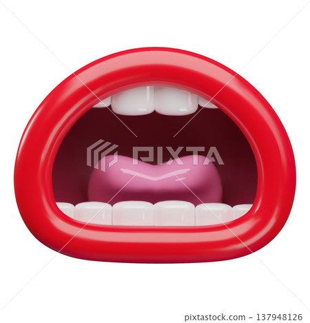 3D oval-shaped mouth with red lips, teeth, and tongue, emotions, emoji. 3D oval-shaped mouth with red lips, teeth, and tongue, emotions, emoji. 137948126