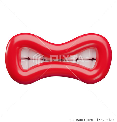 3D, red, pursed lips with white teeth, a grimace of tension, aggression. 3D, red, pursed lips with white teeth, a grimace of tension, aggression. 137948128