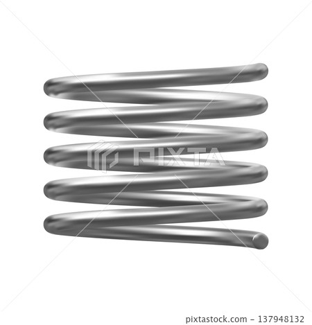 Metal spring, extended silver coil, 3D vector realistic flexible spiral metal wire, steel springy coil short front view Metal spring, extended silver coil, 3D vector realistic flexible spiral metal wire, steel springy coil short front view 137948132