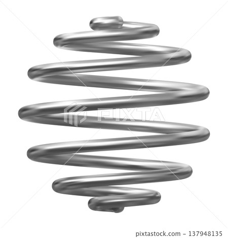 Metal spring, extended silver coil 3D vector icon, realistic flexible spiral metal wire, heliciform round conical shaped 137948135