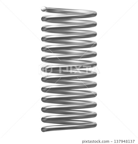 Metal spring, extended silver coil, 3D vector realistic flexible spiral metal wire, steel springy coil front view 137948137