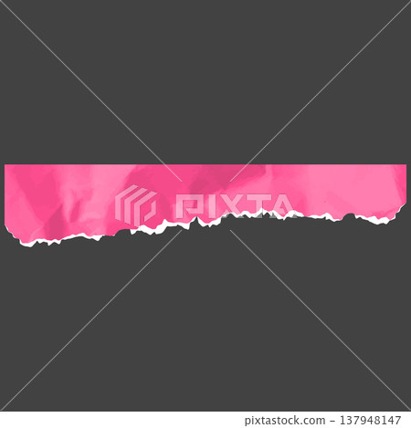Pink crumpled torn paper strip, torn sheet page fragment, vector realistic wrinkled color scrap with ripped bottom edge Pink crumpled torn paper strip, torn sheet page fragment, vector realistic wrinkled color scrap with ripped bottom edge 137948147