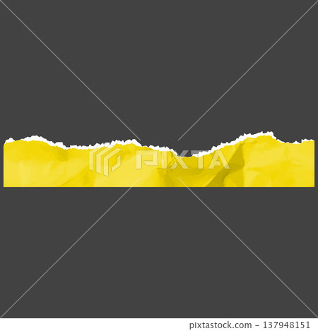 Yellow crumpled torn paper strip, torn sheet of page fragment, vector realistic wrinkled color scrap with jagged edge Yellow crumpled torn paper strip, torn sheet of page fragment, vector realistic wrinkled color scrap with jagged edge 137948151