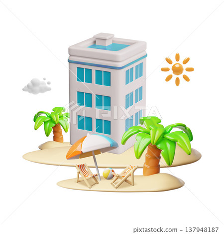 3d hotel resort vector illustration set 137948187
