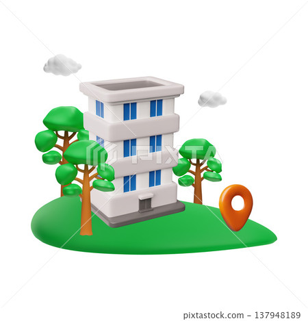 Hotel building with location pin vector illustration 137948189