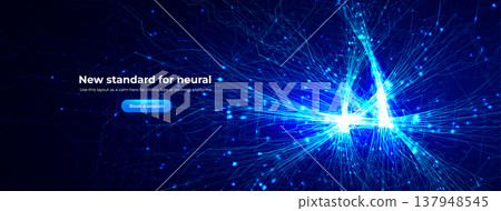 Neuro AI Network, Science Research, Abstract Biotech Transformation, Brain Stem Connection Lines Structure, Blue Neon Glowing Neural Pathways Mesh on Dark Blue Background. Vector Illustration Neuro AI Network, Science Research, Abstract Biotech Transformation, Brain Stem Connection Lines Structure, Blue Neon Glowing Neural Pathways Mesh on Dark Blue Background. Vector Illustration 137948545