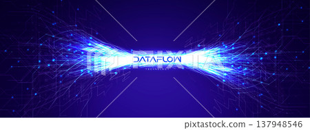 Abstract Digital Transformation AI Neuronal Connection Overflow Light Lines, Blue Neon Glowing Pathway. Innovate Neural Scientific Complex Researching. Neuro Science Research. Vector Illustration 137948546