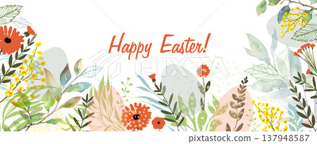 Happy Easter greeting card with egg. Religious holiday vector illustration for poster, flyer. hand drawn. Not AI, Vector illustration 137948587