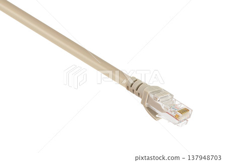 cable with RJ-45 connector, connector for wired internet connection, on a white background cable with RJ-45 connector, connector for wired internet connection, on a white background 137948703