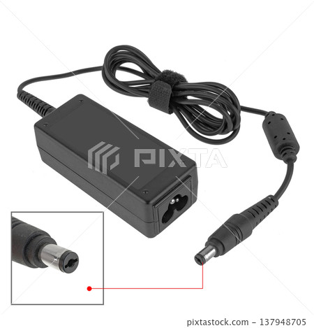 laptop power adapter, laptop accessory, on white background, collage 137948705