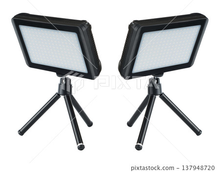 lantern searchlight for video filming, on a white background, collage 137948720