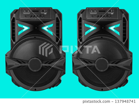 acoustic system, acoustic speakers, on a blue background acoustic system, acoustic speakers, on a blue background 137948741