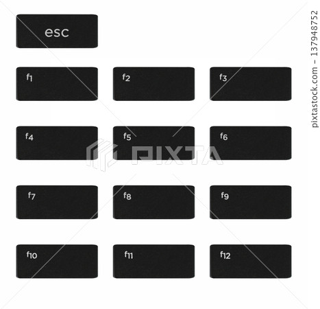 function keys from a computer keyboard, ASC and F1 to F12, on a white background function keys from a computer keyboard, ASC and F1 to F12, on a white background 137948752