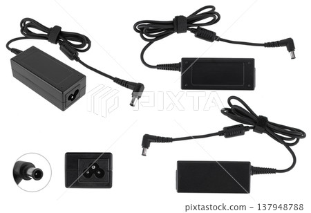 laptop power supply, laptop accessory, on a white background, collage laptop power supply, laptop accessory, on a white background, collage 137948788