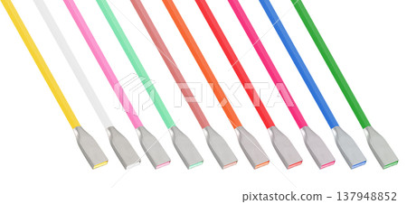 Cable and connector for USB, Type-C, Micro USB, Lightning, on a white background, collage Cable and connector for USB, Type-C, Micro USB, Lightning, on a white background, collage 137948852
