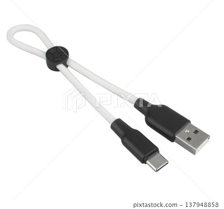 Cable and connector for USB, Type-C, isolated on white background Cable and connector for USB, Type-C, isolated on white background 137948858