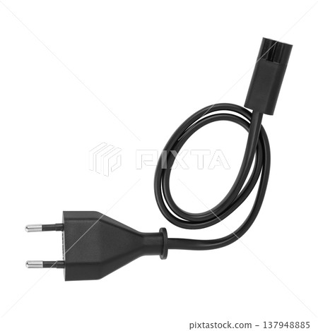 power cord with plug and two-pin power connector, on a white background power cord with plug and two-pin power connector, on a white background 137948885