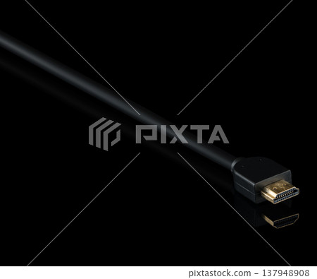 cable with HDMI connector, on a black background cable with HDMI connector, on a black background 137948908