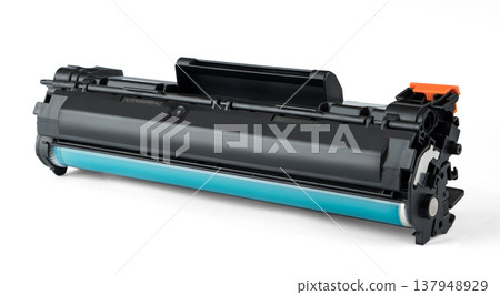 cartridge for a laser printer, a spare part for a printer on a white background cartridge for a laser printer, a spare part for a printer on a white background 137948929